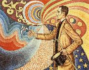 Paul Signac Portrait of Felix Feneon in Front of an Enamel of a Rhythmic Background of Measures and Angles oil painting artist